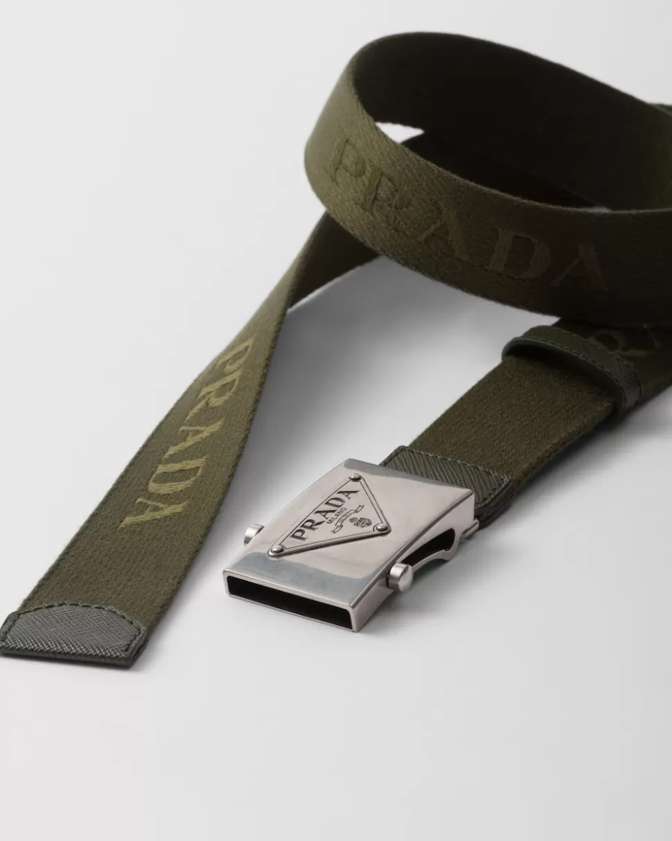 Shop Prada Gürtel Aus Gewebtem Baumwollband Militärgrün