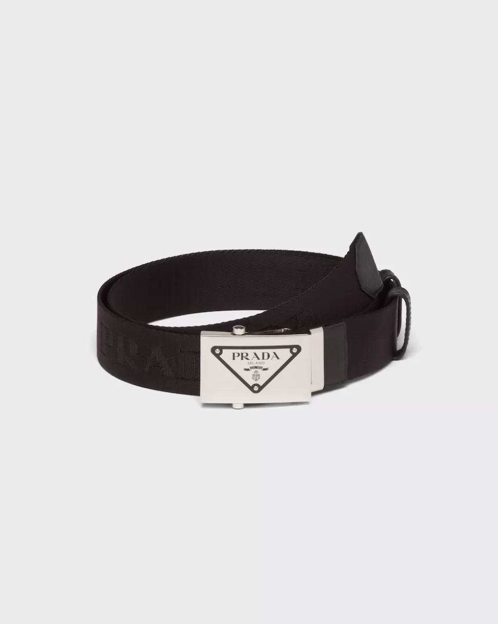 Shop Prada Gürtel Aus Gewebtem Nylon Schwarz