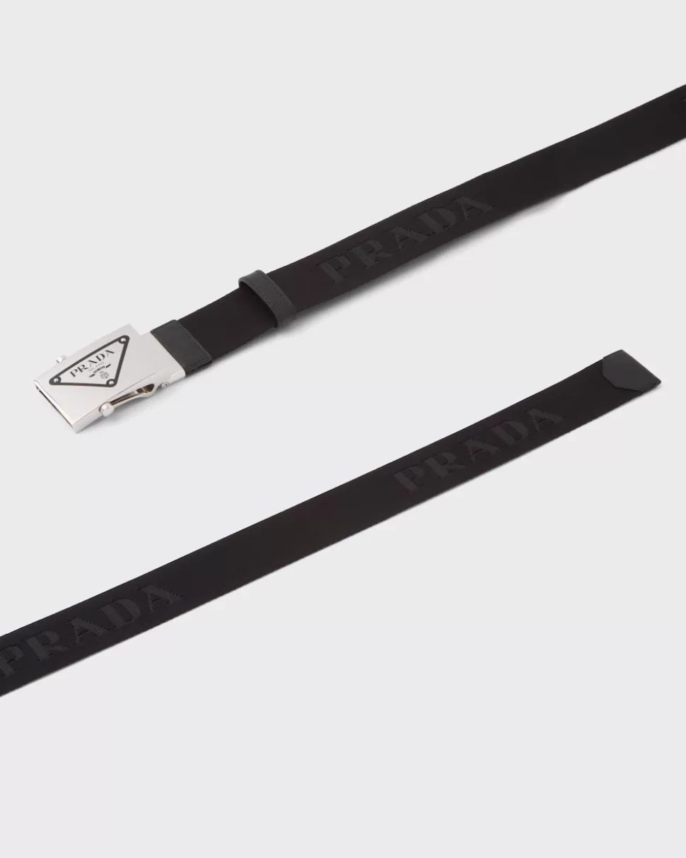 Shop Prada Gürtel Aus Gewebtem Nylon Schwarz