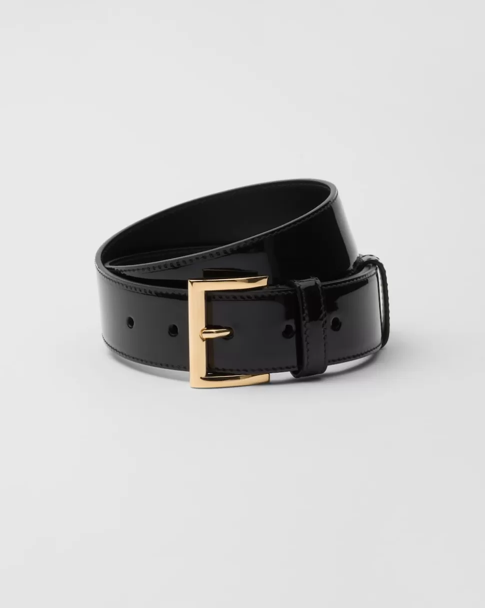 Fashion Prada Gürtel Aus Lackleder Schwarz