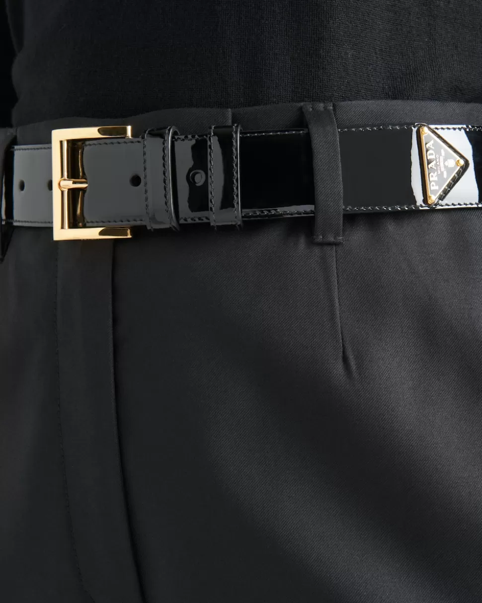Fashion Prada Gürtel Aus Lackleder Schwarz