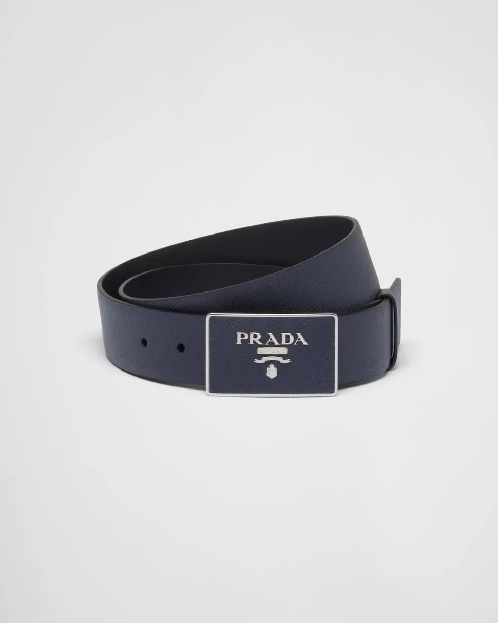 Shop Prada Gürtel Aus Saffiano-leder Schwarz
