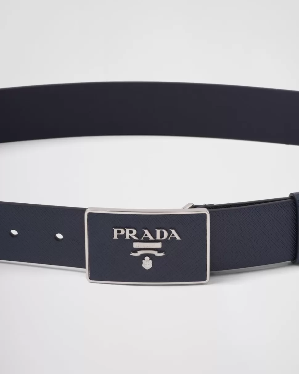 Shop Prada Gürtel Aus Saffiano-leder Schwarz