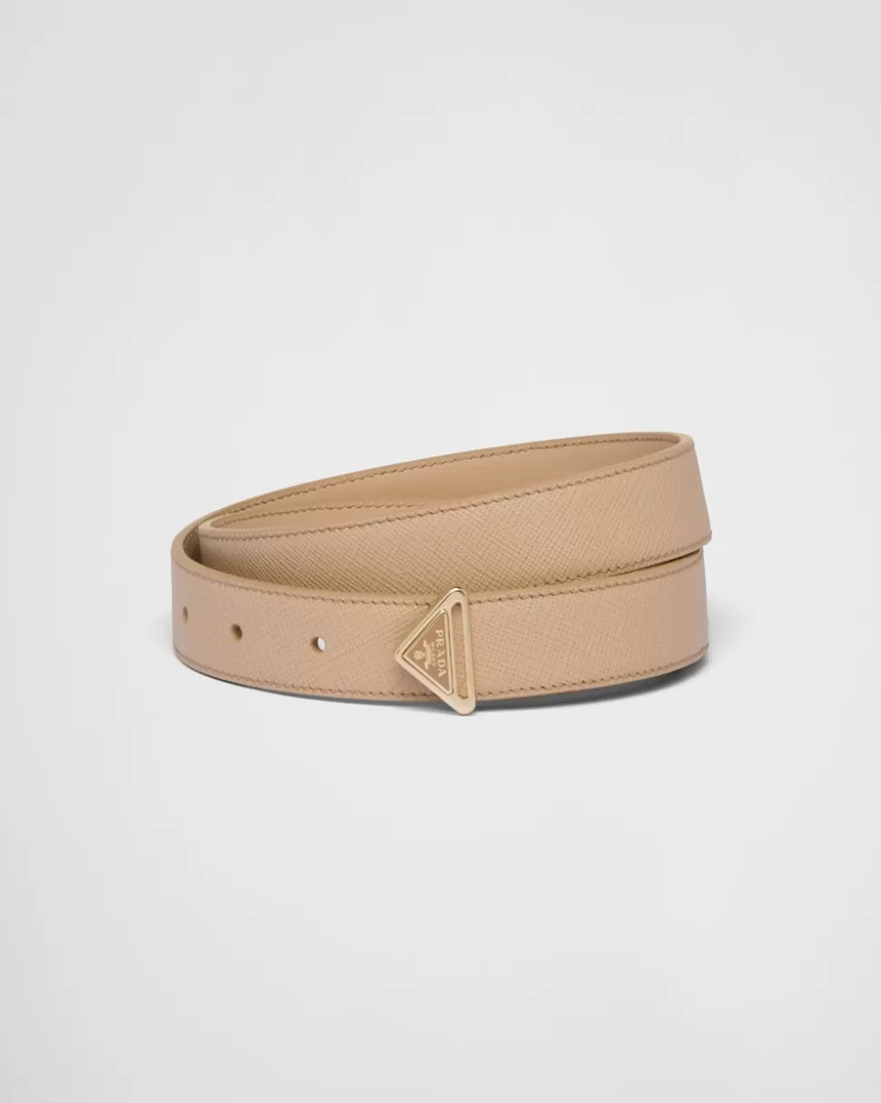 Store Prada Gürtel Aus Saffiano-leder Sandbeige