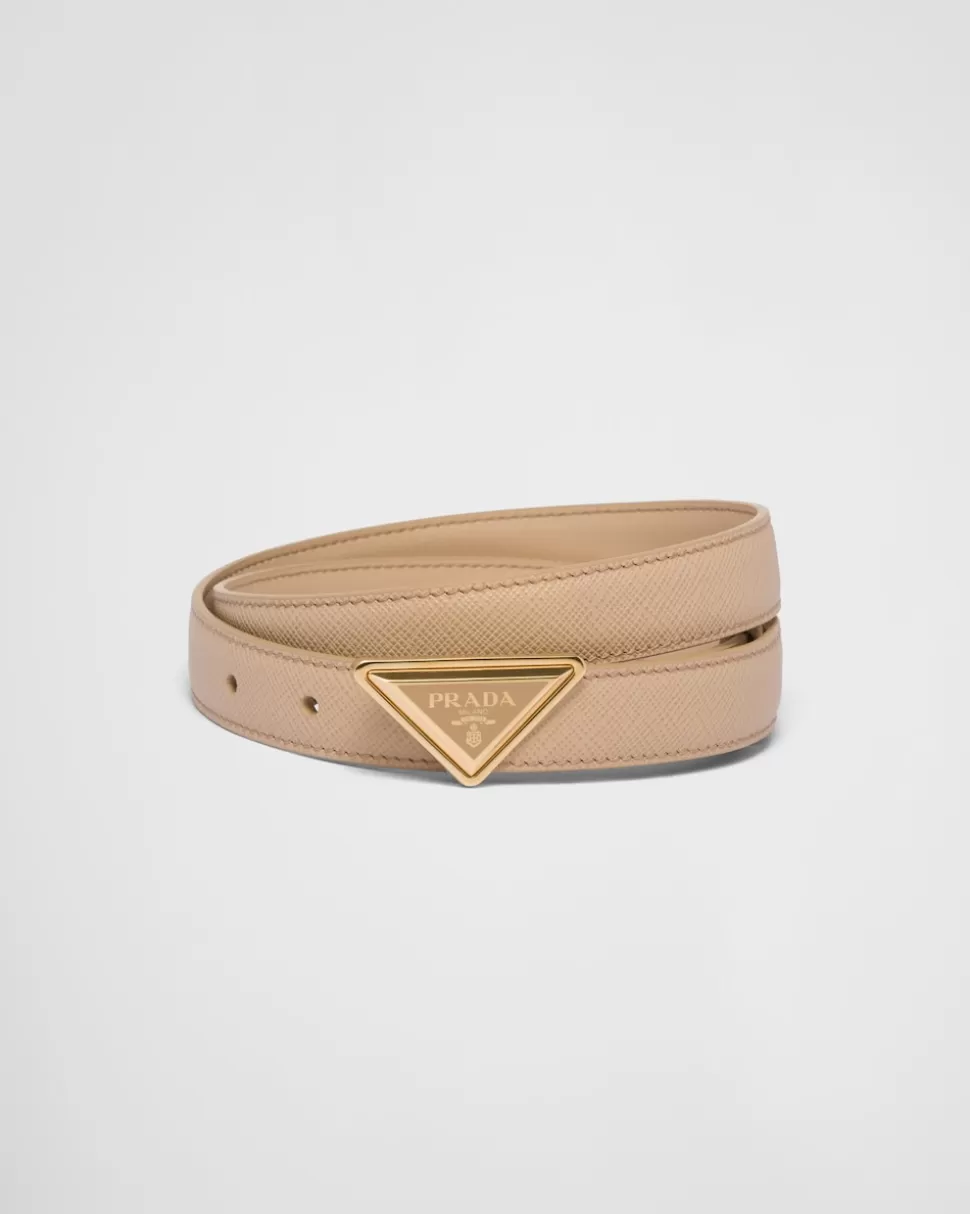 Sale Prada Gürtel Aus Saffiano-leder Sandbeige