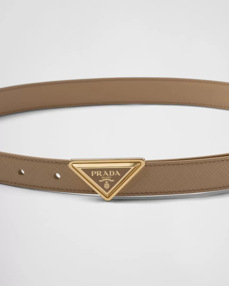 Sale Prada Gürtel Aus Saffiano-leder Sandbeige