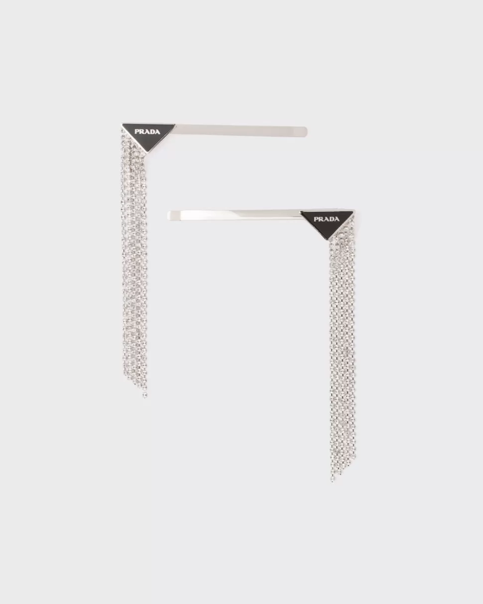 Online Prada Haarspange Aus Messing Schwarz/Glasklar