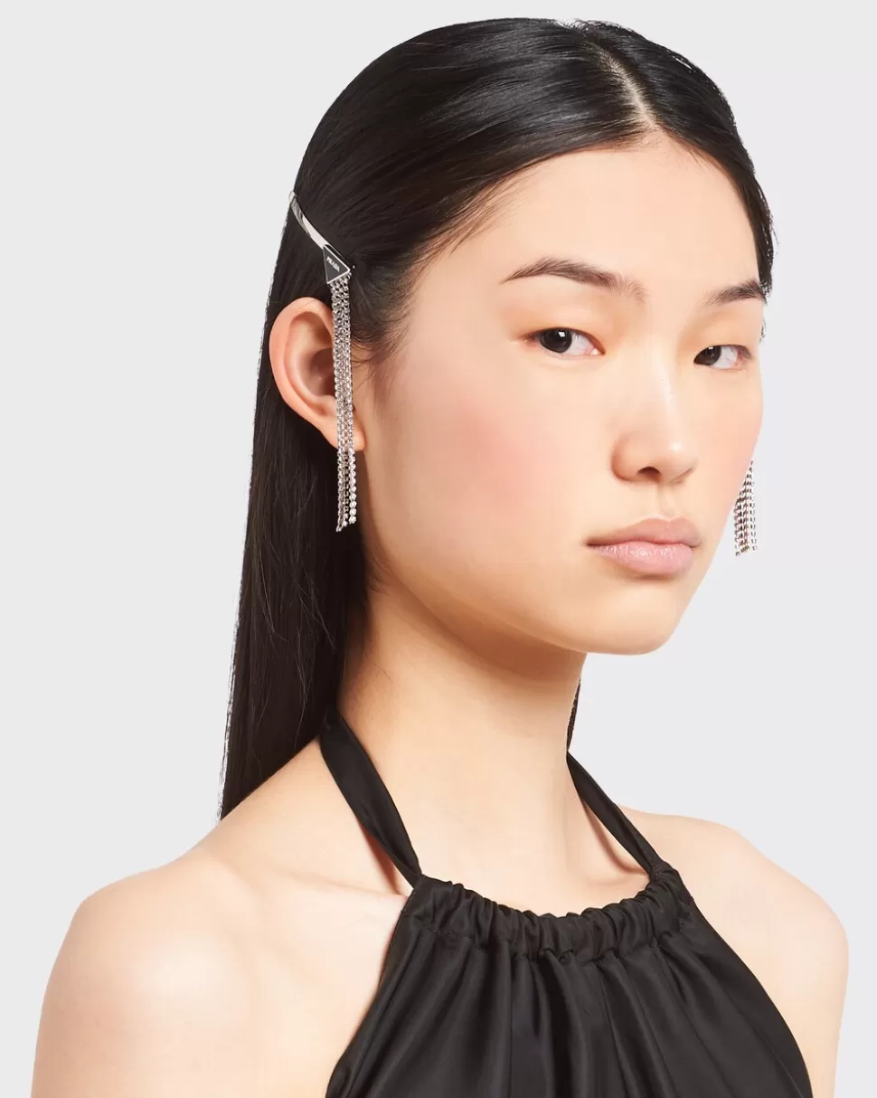 Online Prada Haarspange Aus Messing Schwarz/Glasklar