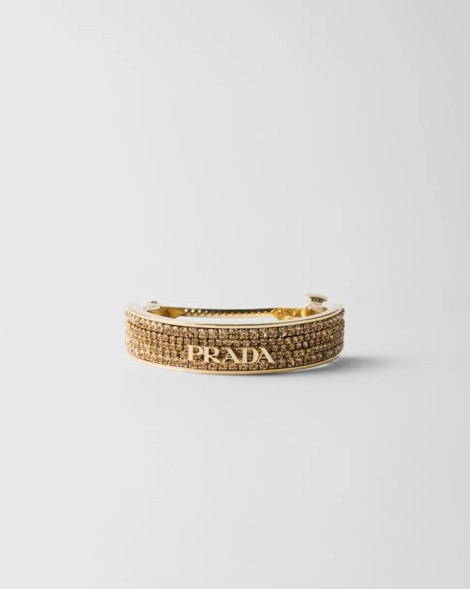 Outlet Prada Haarspange Aus Messing Mit Kristallen Gold/TopazHell