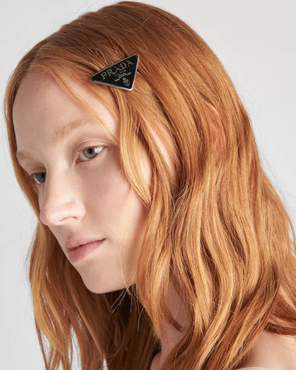Store Prada Haarspange Aus Metall Schwarz