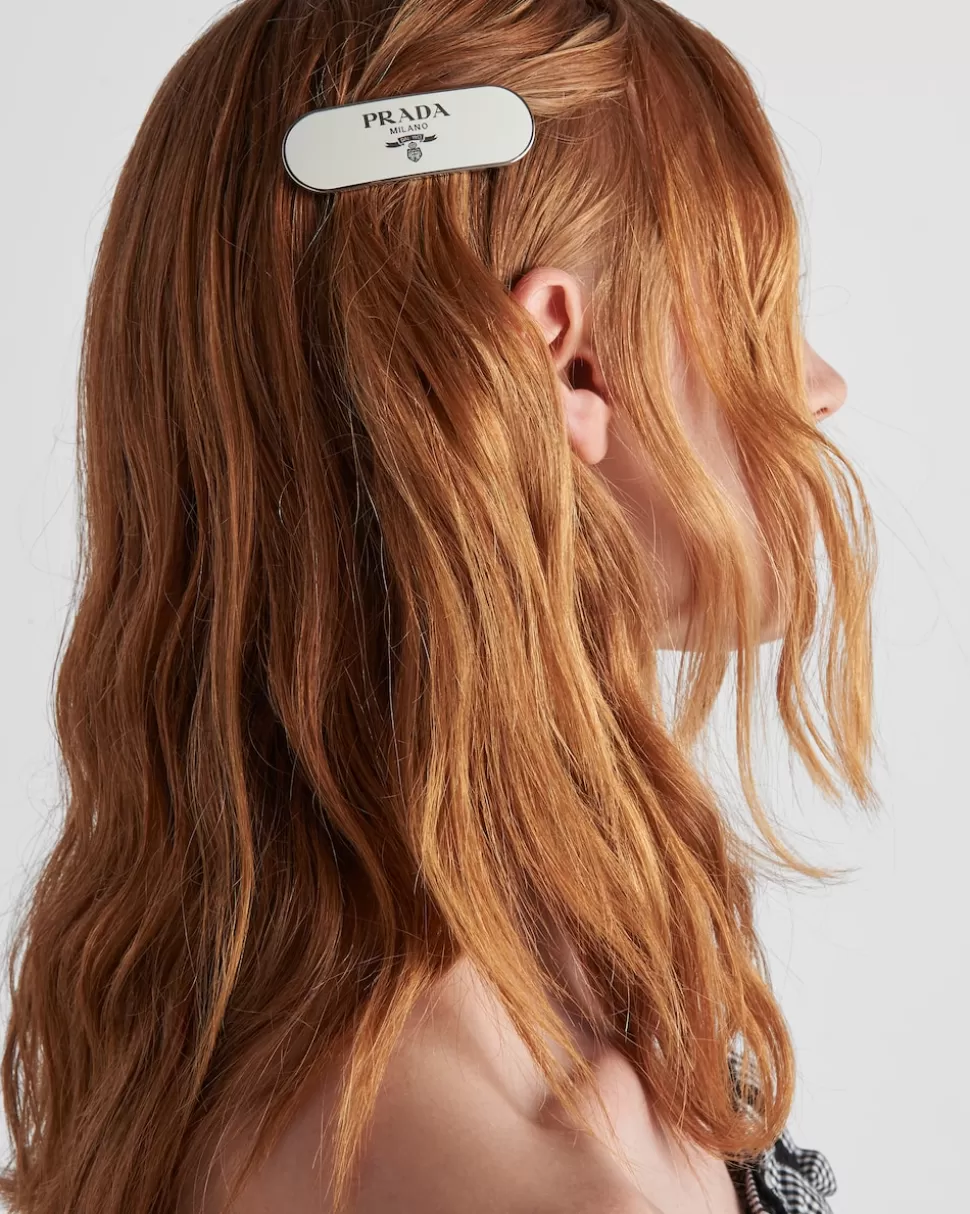 New Prada Haarspange Aus Metall Schwarz