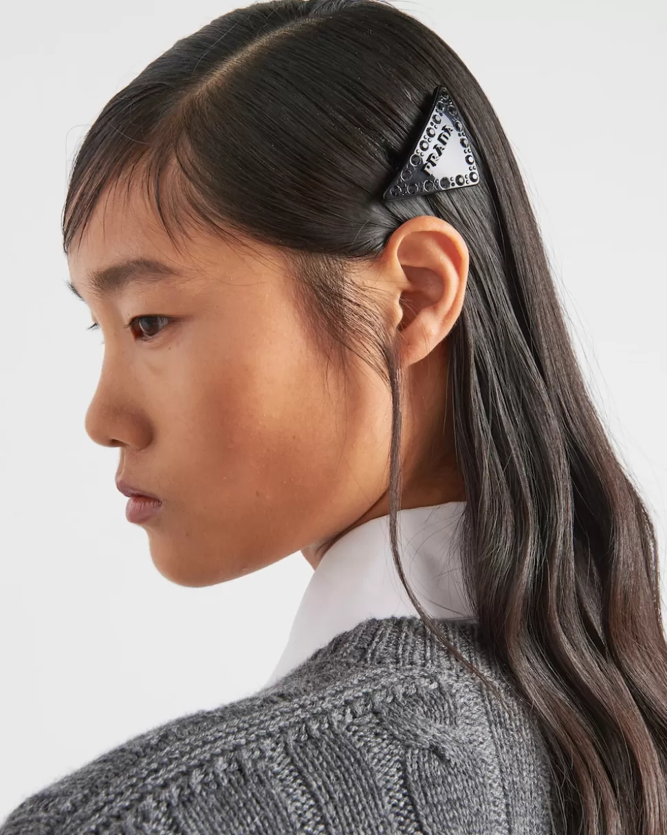 Discount Prada Haarspange Aus Plexiglas Schwarz