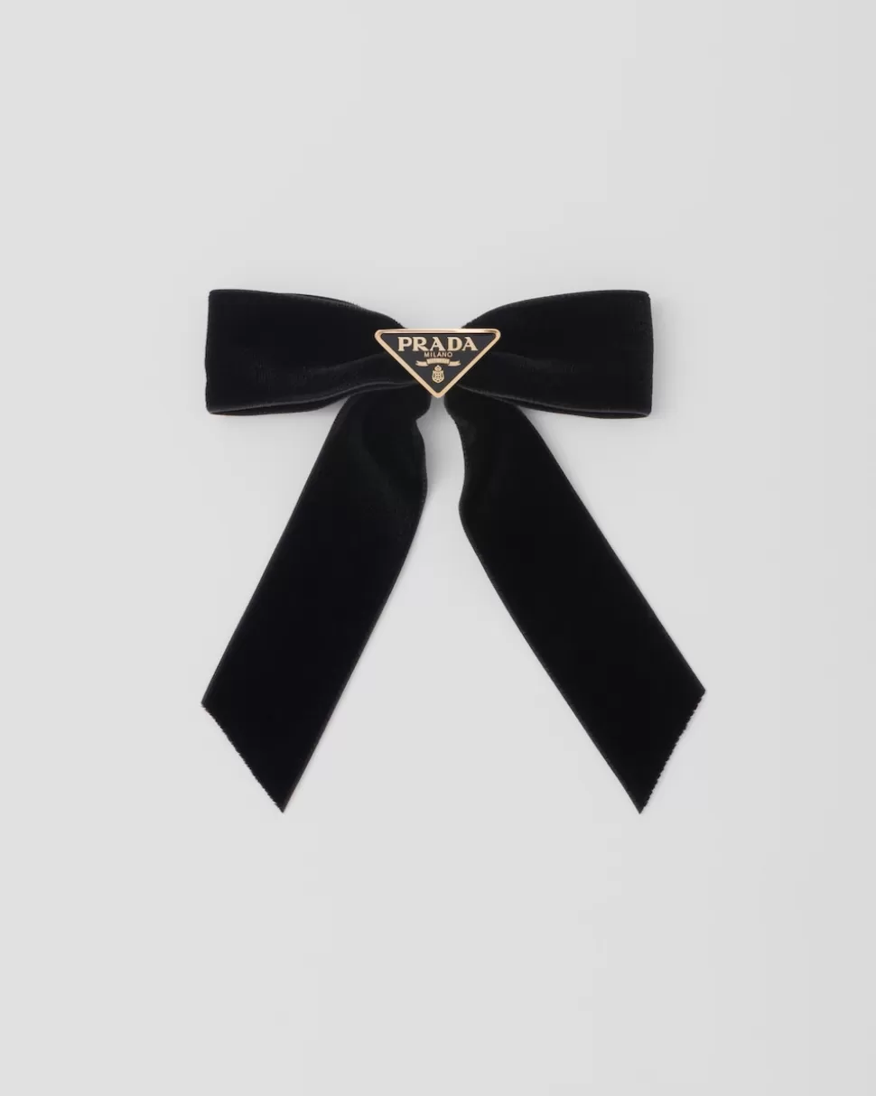 Outlet Prada Haarspange Aus Samt Schwarz