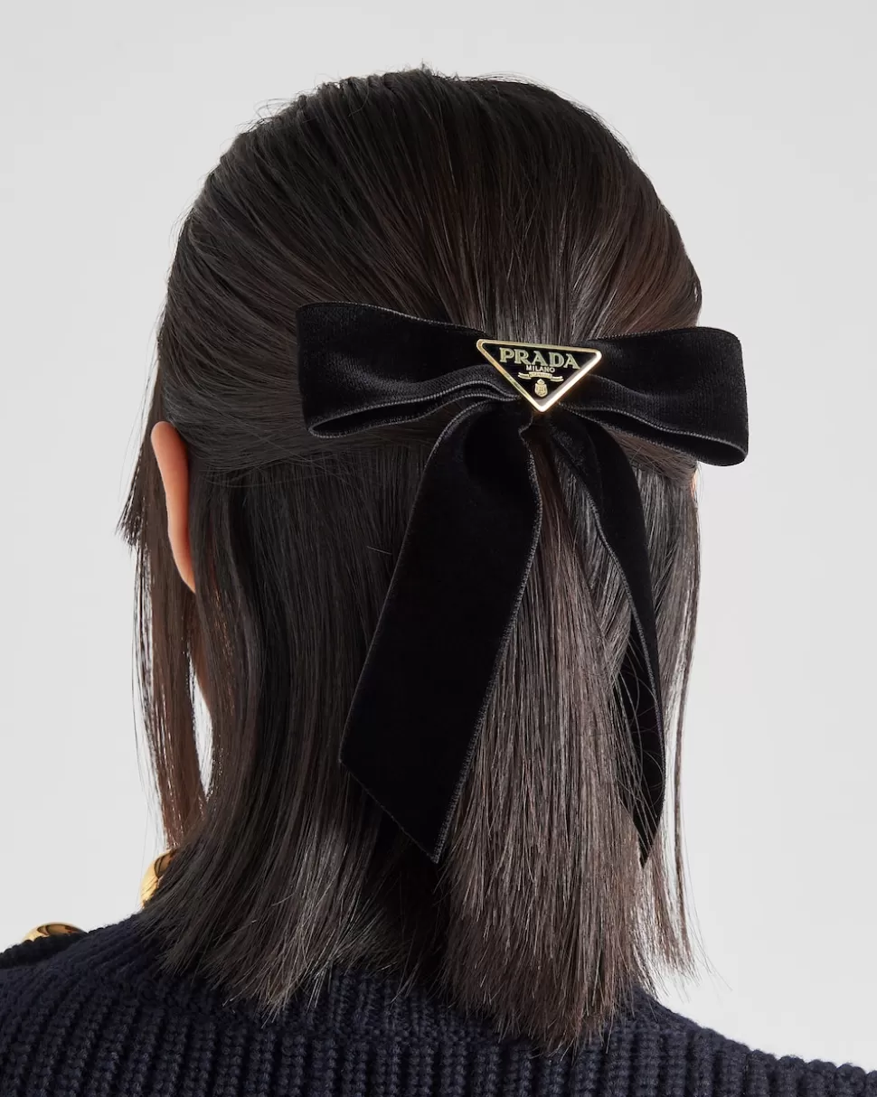 Outlet Prada Haarspange Aus Samt Schwarz