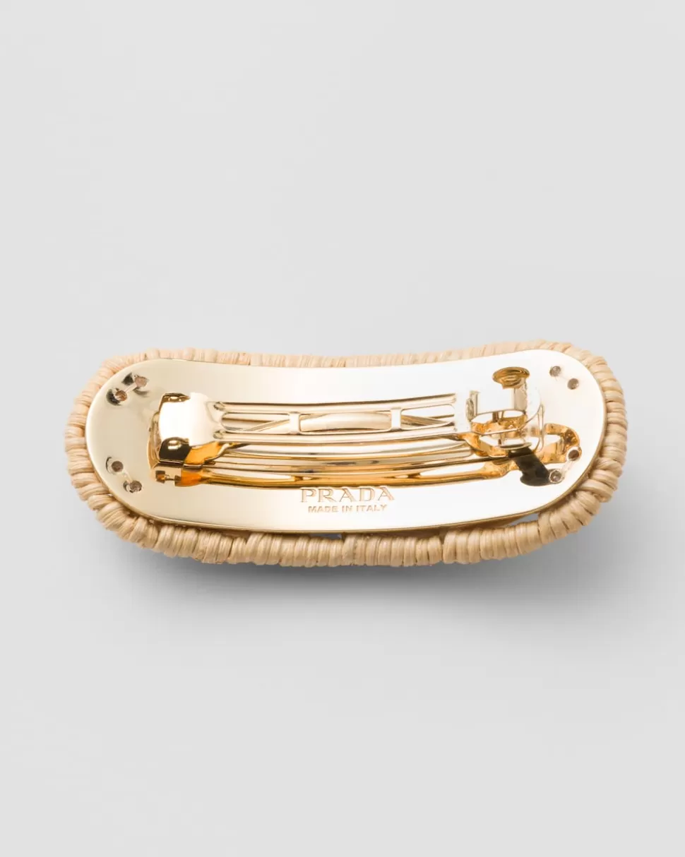 New Prada Haarspange Aus Webstoff Hellbraun/Weiss