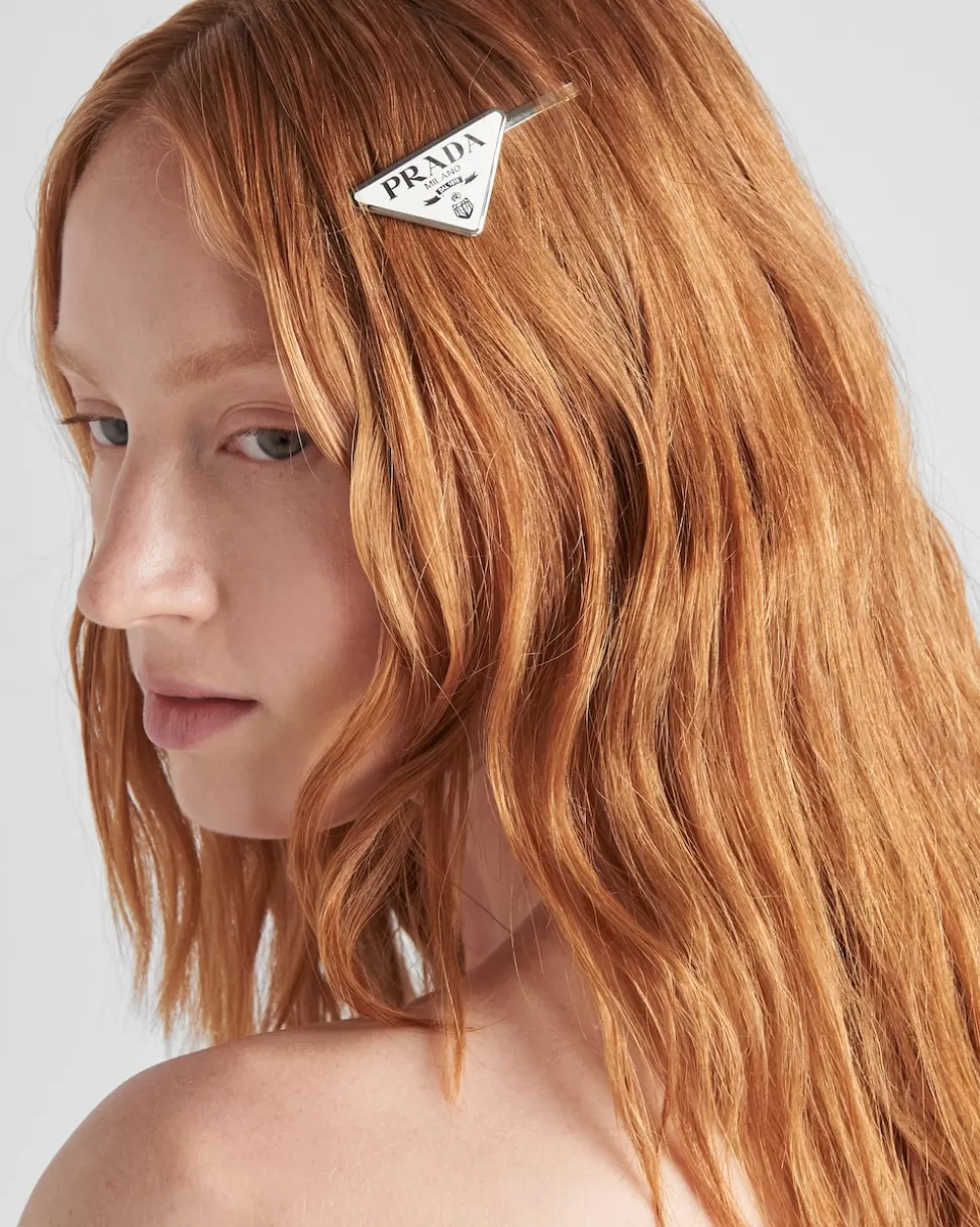 Discount Prada Haarspangen Aus Metall Schwarz