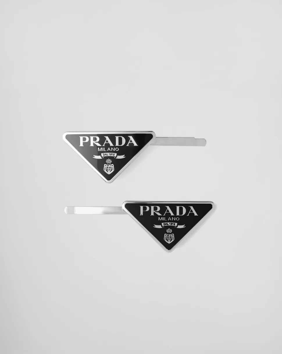 New Prada Haarspangen Aus Metall Schwarz