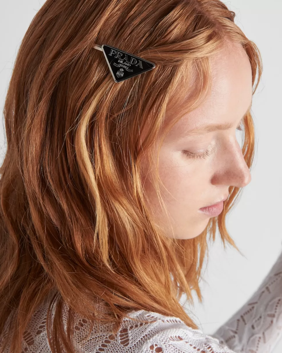 New Prada Haarspangen Aus Metall Schwarz