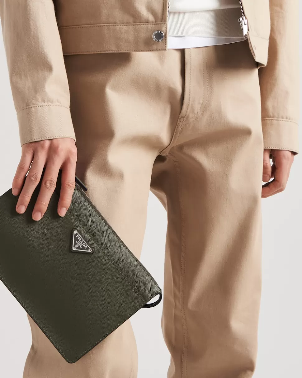 Hot Prada Handtasche Für Herren Aus Saffiano-leder Schwarz