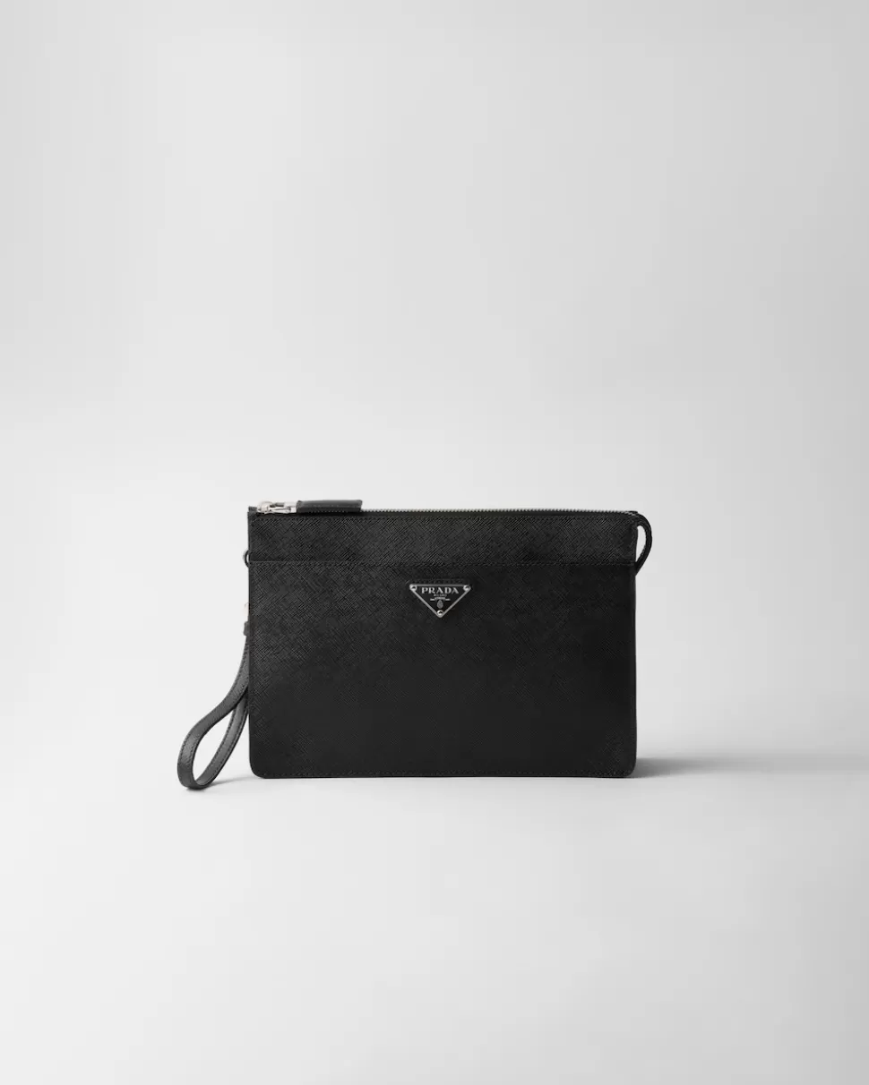 New Prada Handtasche Für Herren Aus Saffiano-leder Schwarz