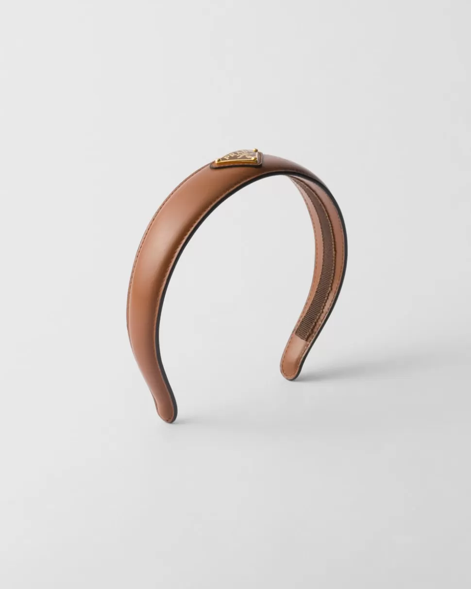 Discount Prada Headband Aus Leder Cognac
