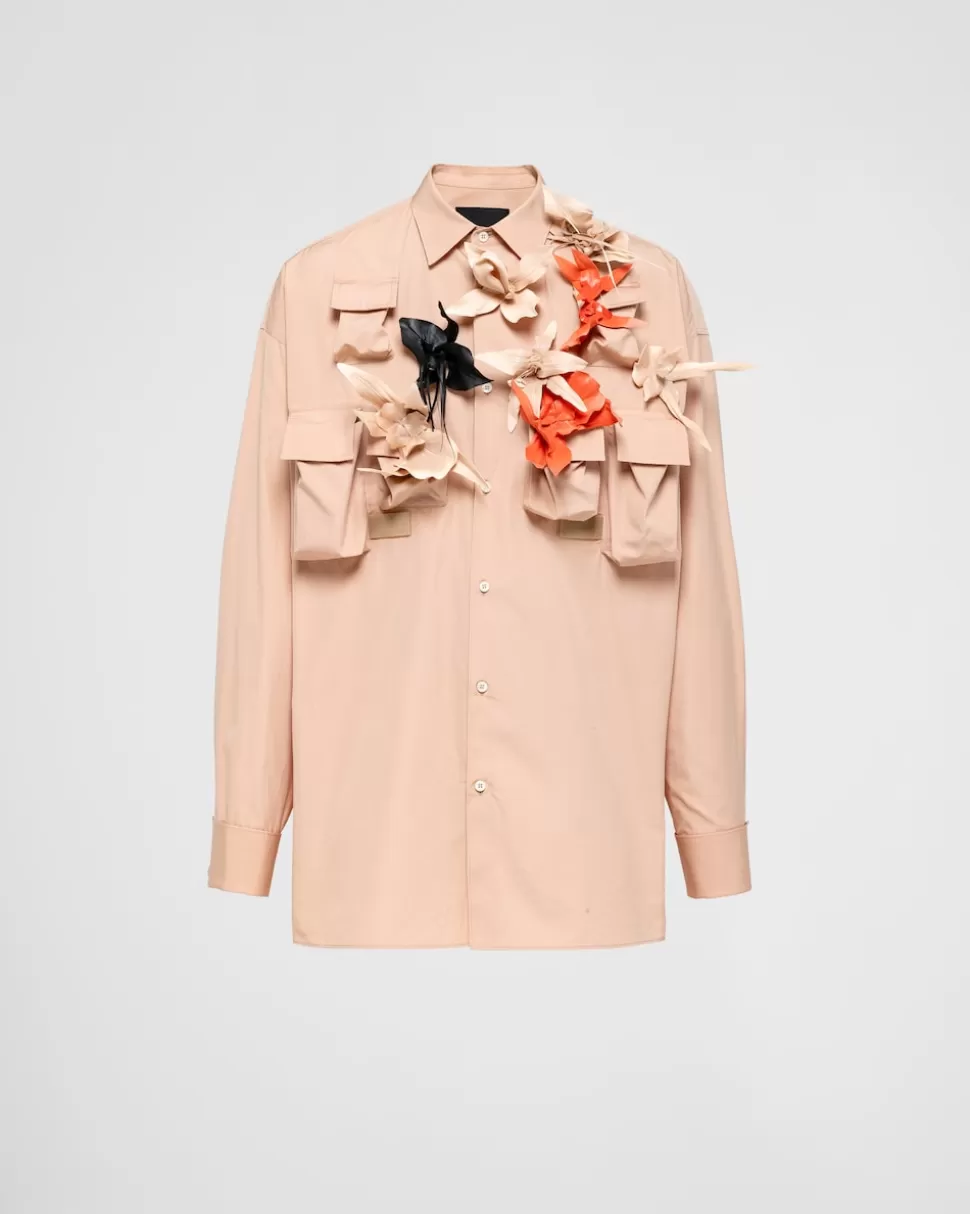 Best Sale Prada Hemd Aus Baumwolle Mit Blumenapplikationen Puderrosa