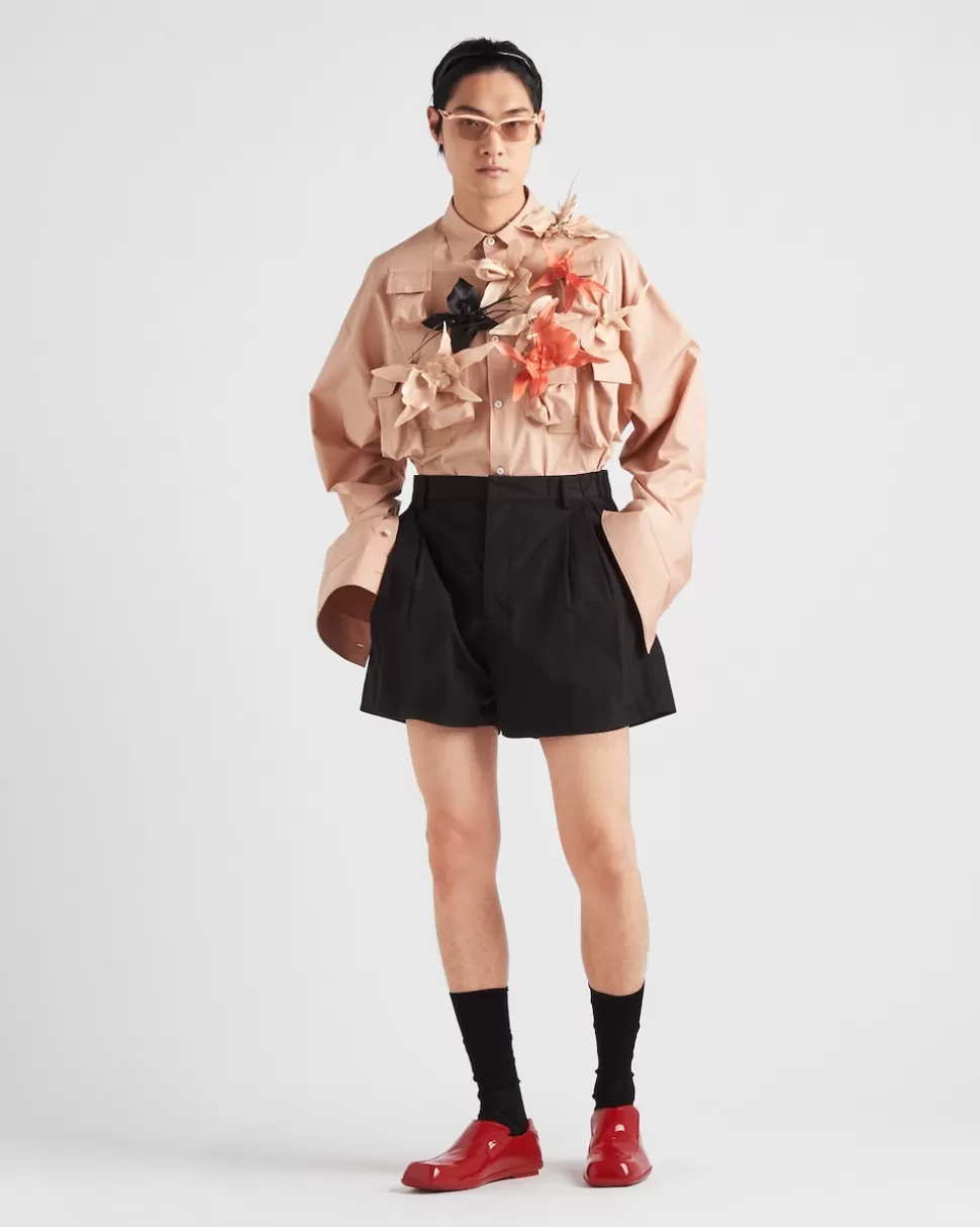 Best Sale Prada Hemd Aus Baumwolle Mit Blumenapplikationen Puderrosa