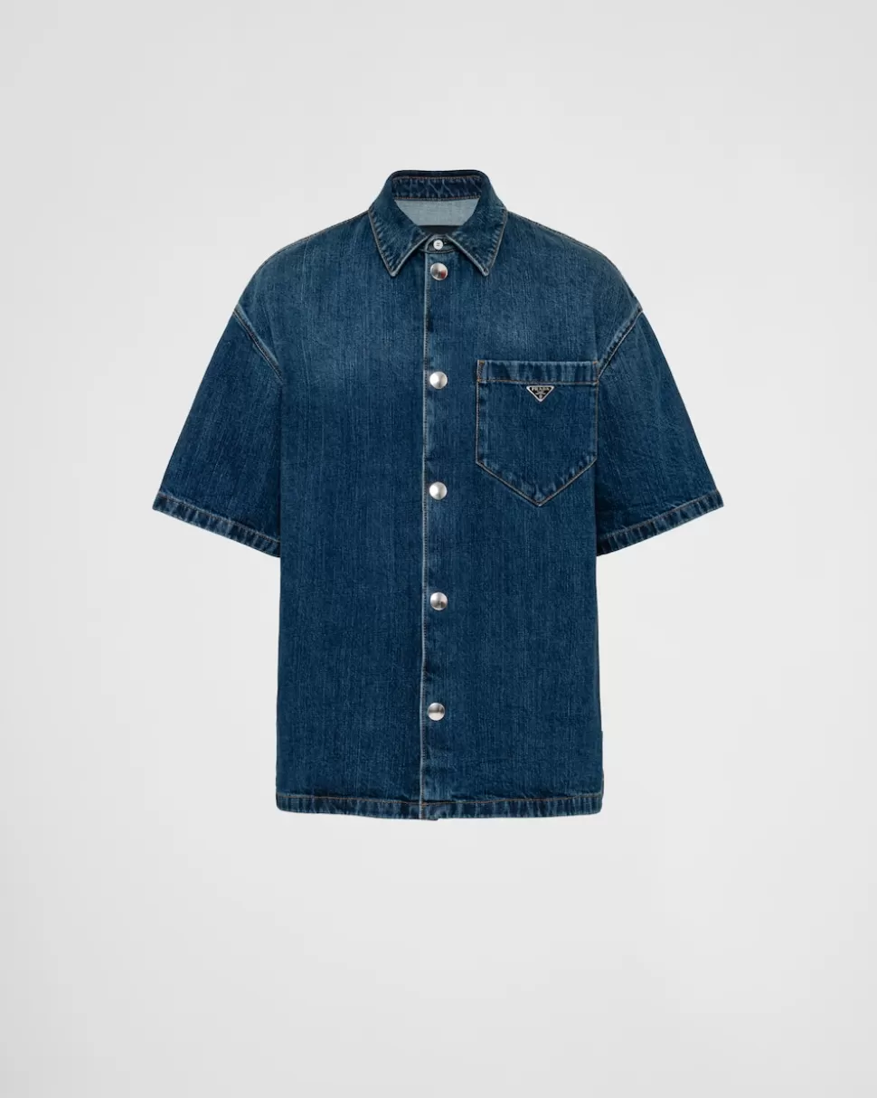 Online Prada Hemd Aus Denim Blau