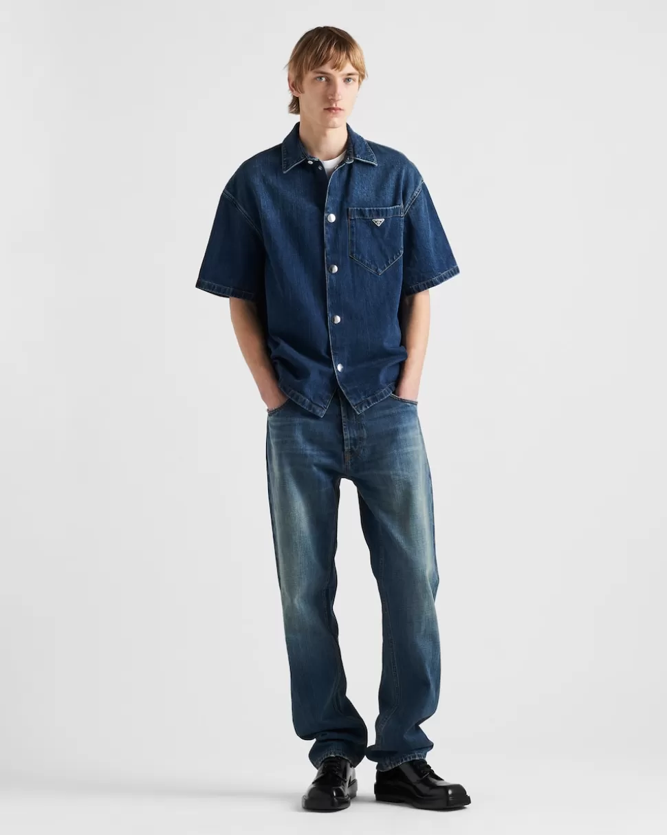 Online Prada Hemd Aus Denim Blau