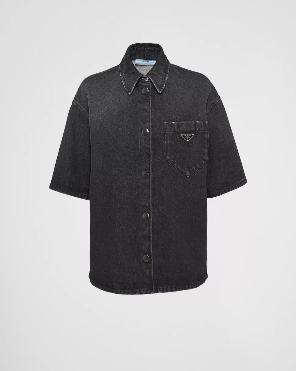 Clearance Prada Hemd Aus Denim Schwarz