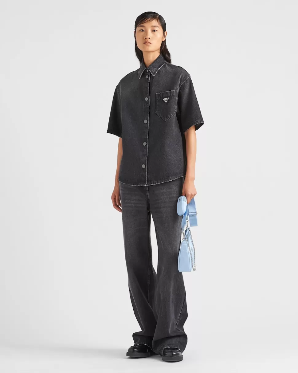 Clearance Prada Hemd Aus Denim Schwarz