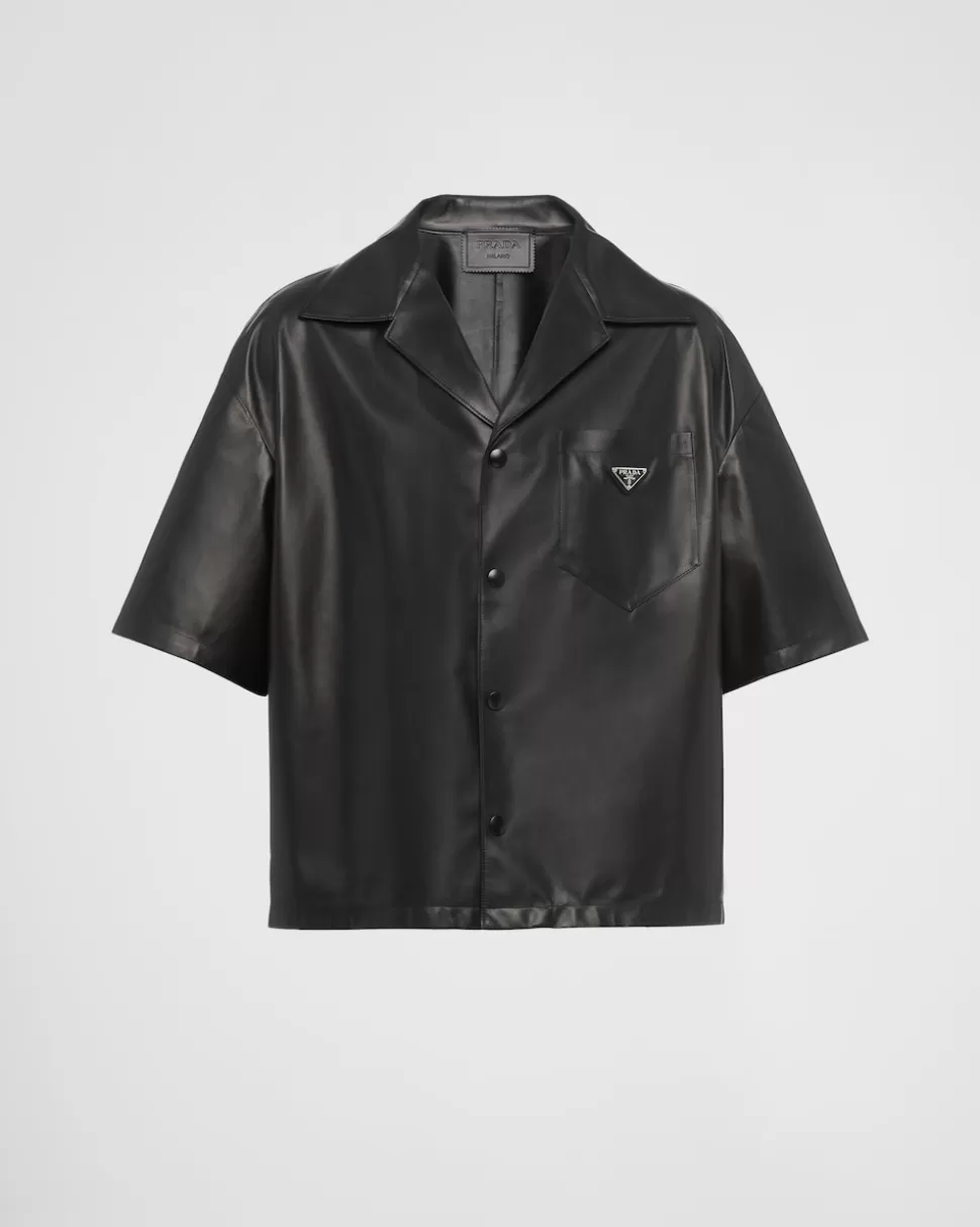 Fashion Prada Hemd Aus Nappa-leder Schwarz