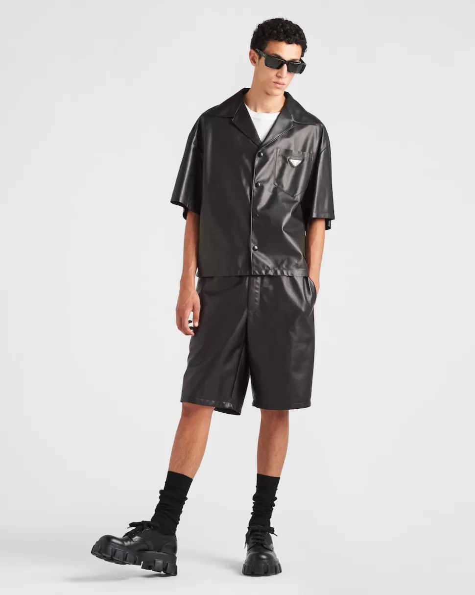 Fashion Prada Hemd Aus Nappa-leder Schwarz
