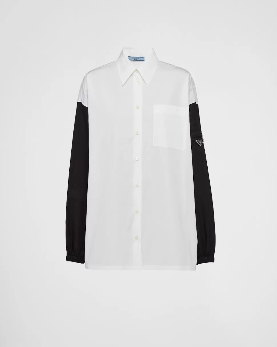 Cheap Prada Hemd Aus Re-nylon Und Popeline Weiss/Schwarz