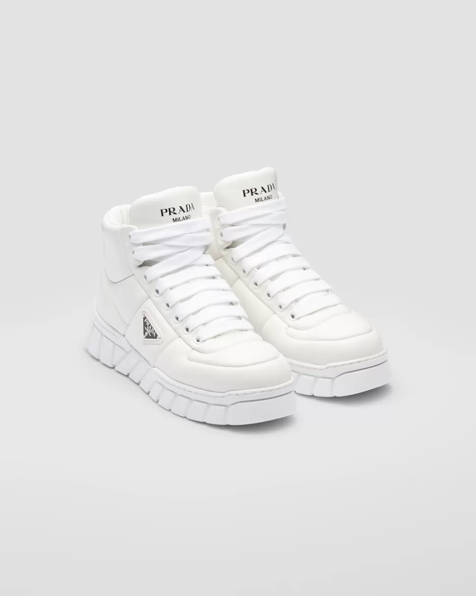 Sale Prada High-top-sneaker Aus Gepolstertem Nappa-leder Weiss