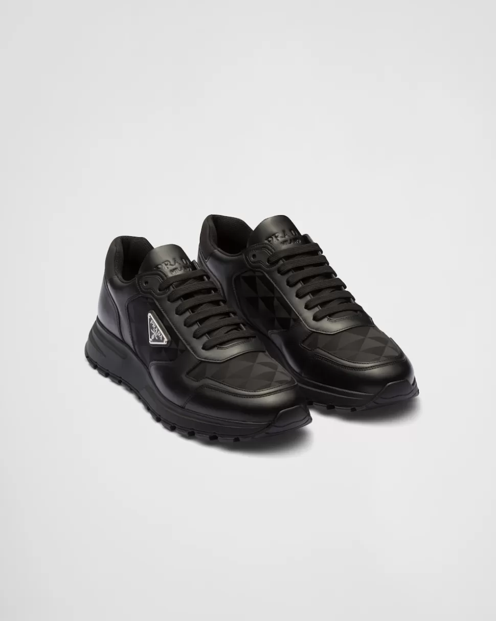 Store Prada High-top-sneaker Aus Leder Und Re-nylon Schwarz