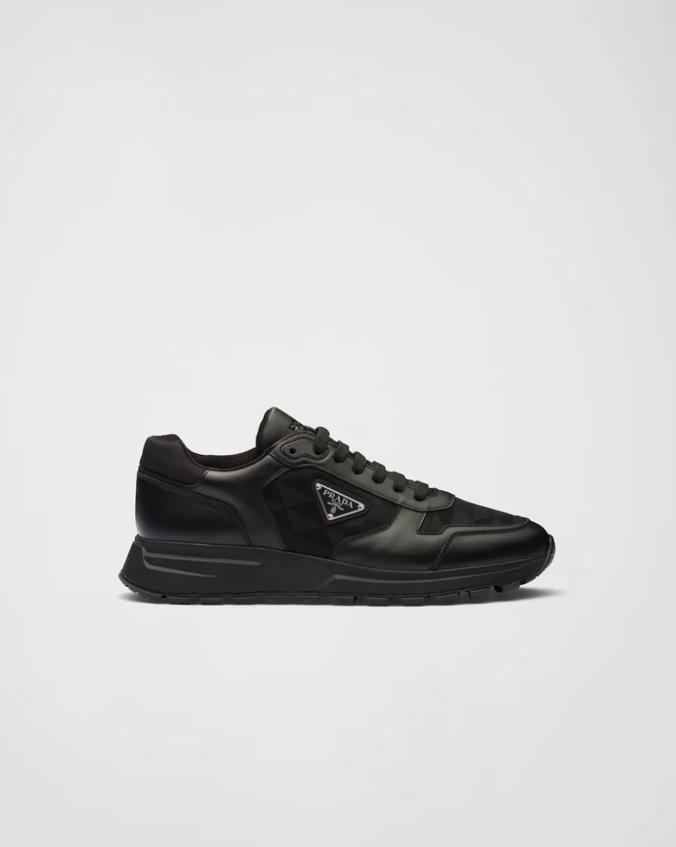 Store Prada High-top-sneaker Aus Leder Und Re-nylon Schwarz