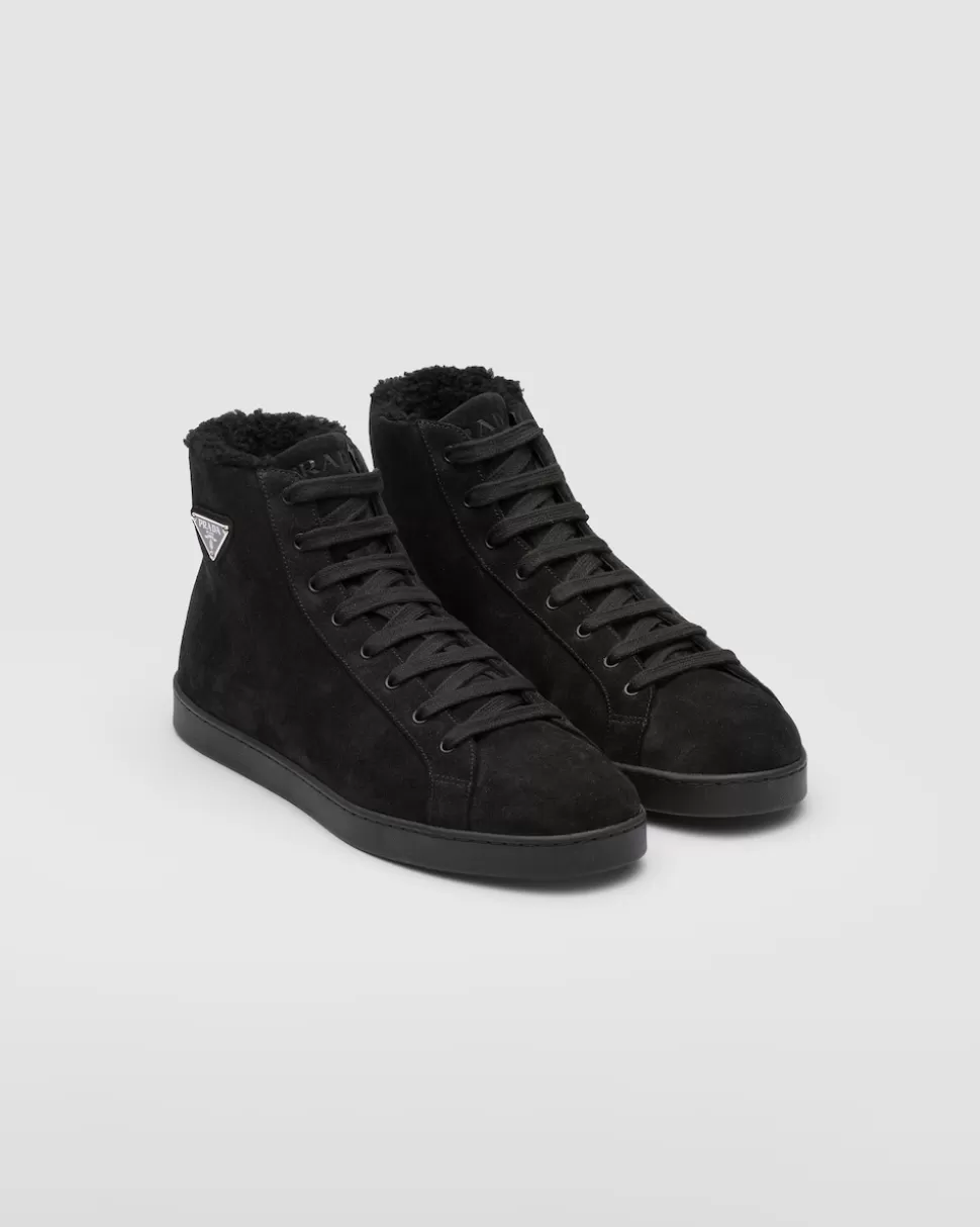Cheap Prada High-top-sneaker Aus Wildleder Schwarz