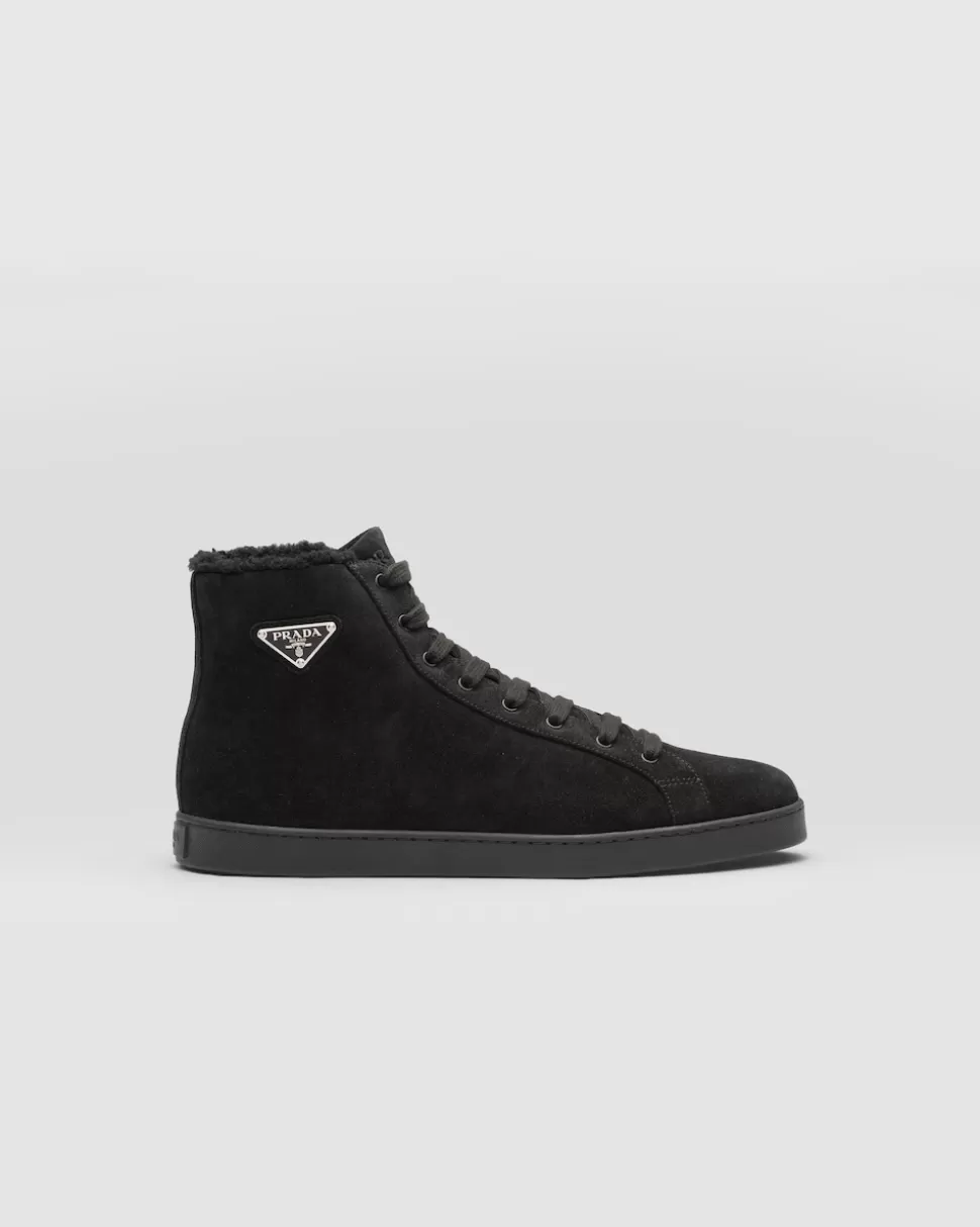 Cheap Prada High-top-sneaker Aus Wildleder Schwarz
