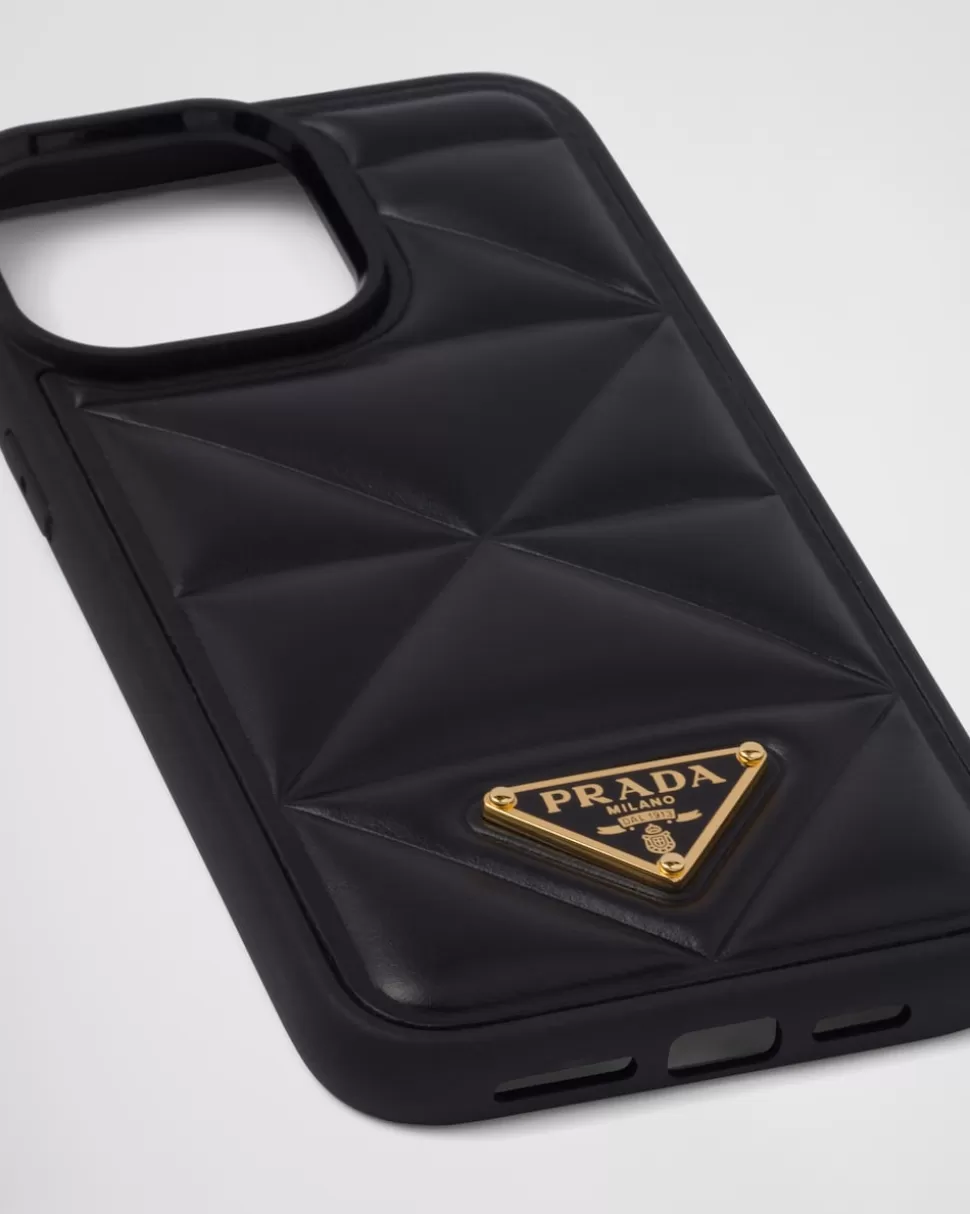 Online Prada Hülle Aus Leder Für Iphone 14 Pro Max Schwarz