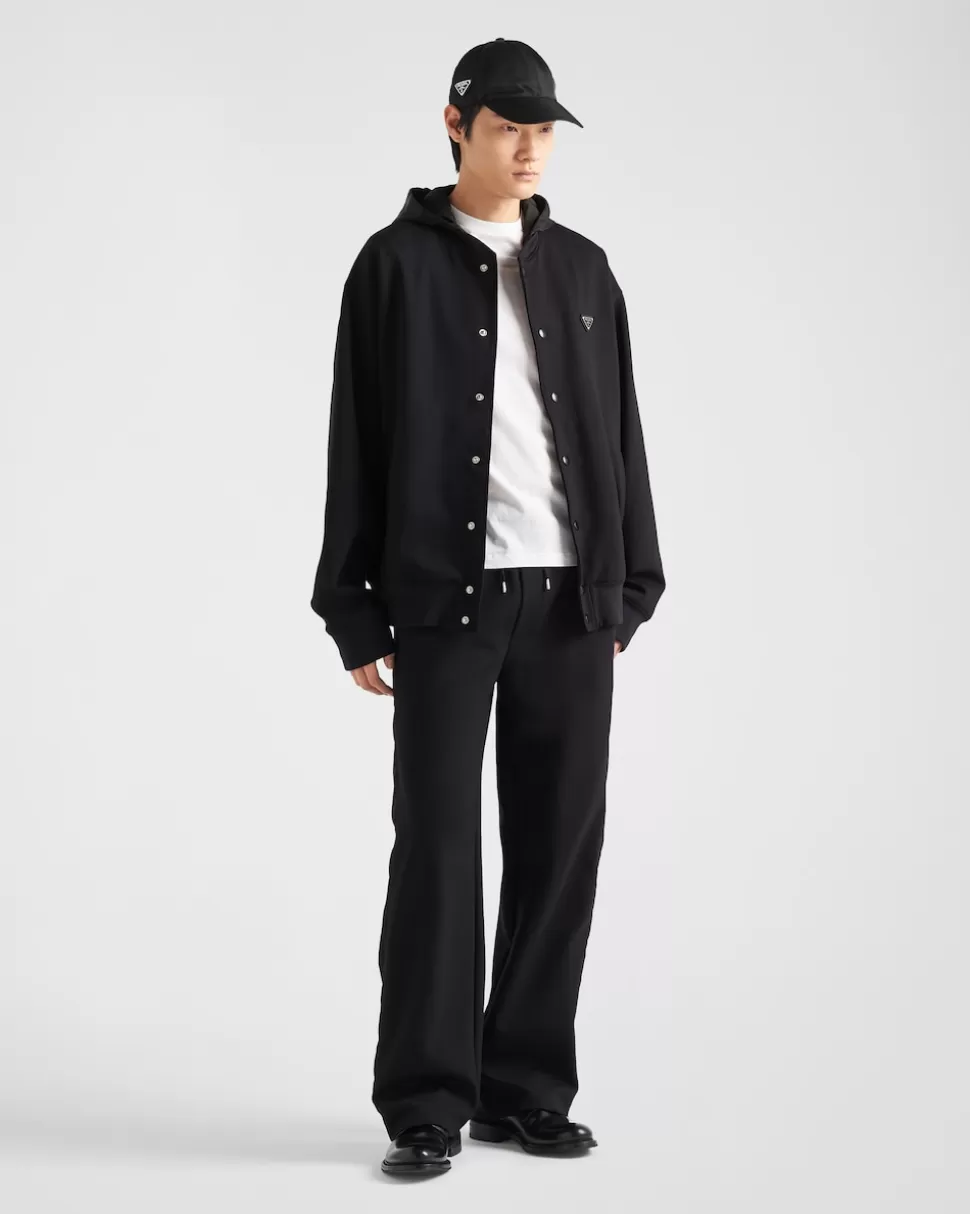 Outlet Prada Hose Aus Baumwollfleece Mit Details Aus Re-nylon Schwarz/Schwarz