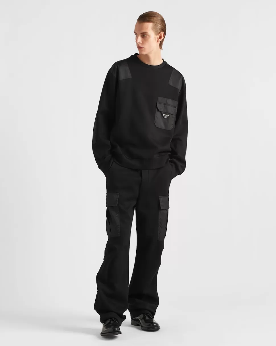Flash Sale Prada Hose Aus Baumwollfleece Mit Details Aus Re-nylon Schwarz/Schwarz