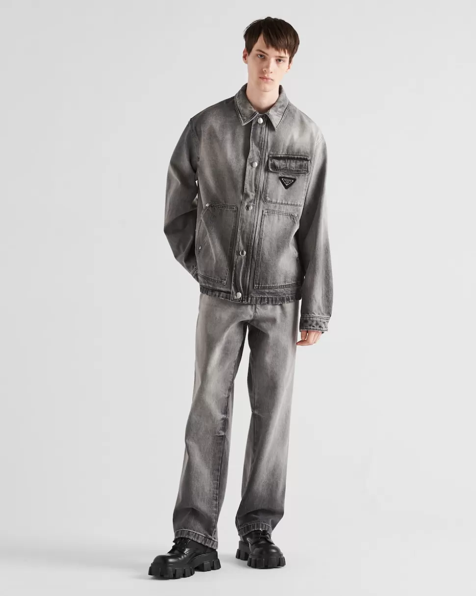 New Prada Hose Aus Denim Grau