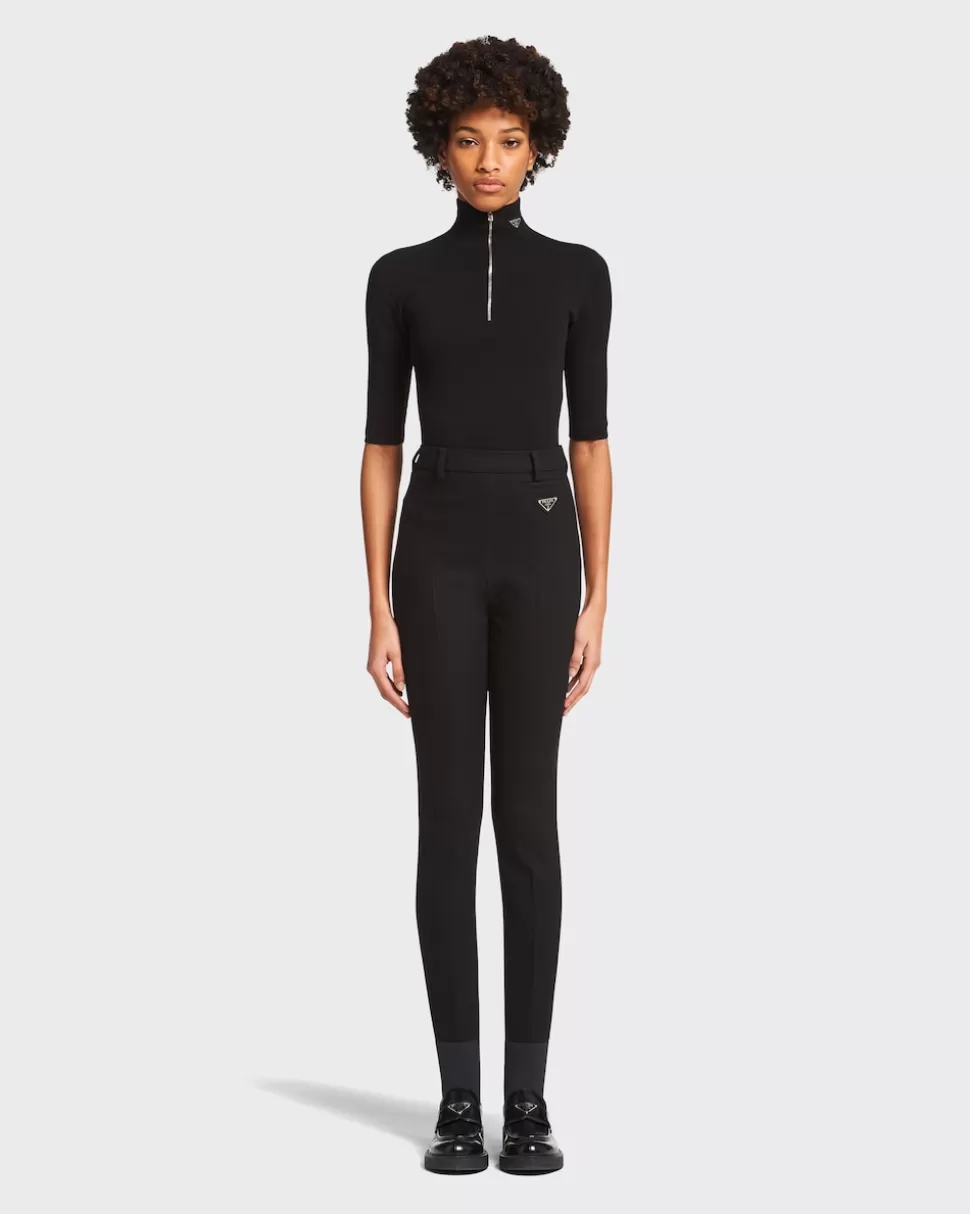 Sale Prada Hose Aus Stretch-flanell Schwarz