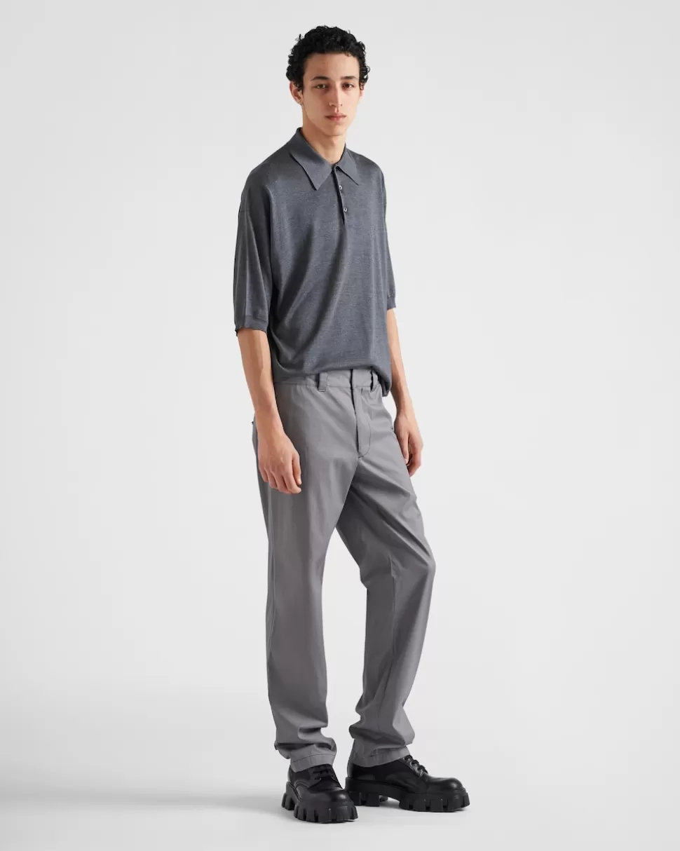 Discount Prada Hose Aus Stretch-popeline Stahl/Schwarz