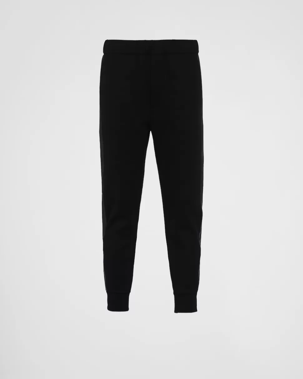 Discount Prada Hose Aus Technischem Fleece Und Leder Schwarz