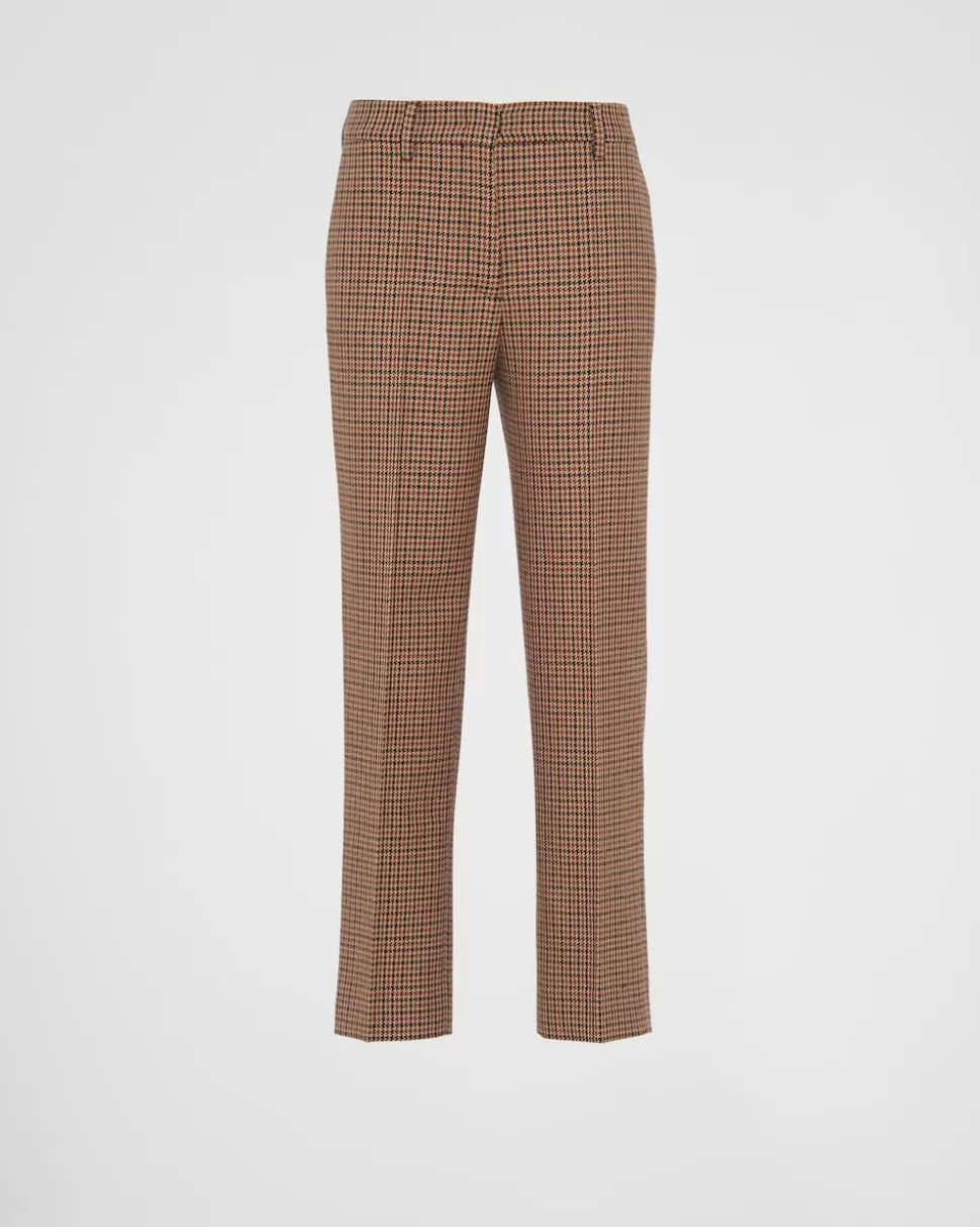 Cheap Prada Hose Mit Hahnentrittmuster Tabak
