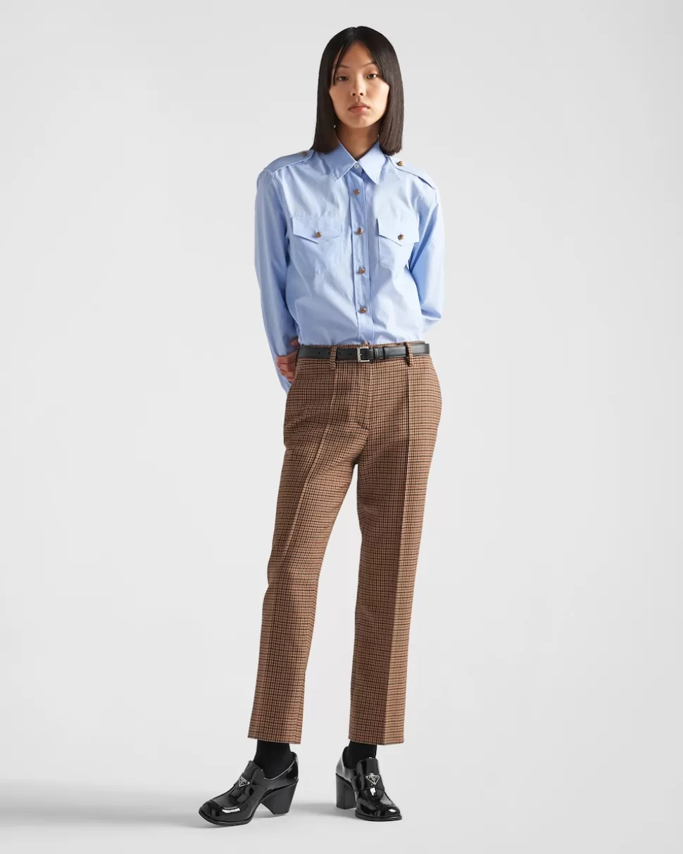 Cheap Prada Hose Mit Hahnentrittmuster Tabak