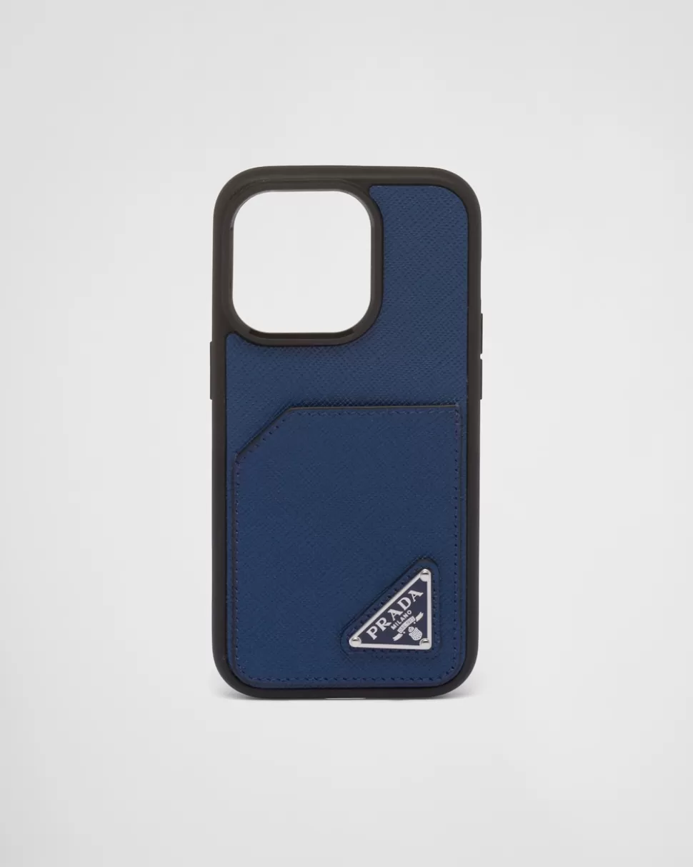 Outlet Prada Iphone-14-pro-hülle Aus Saffiano-leder Schwarz