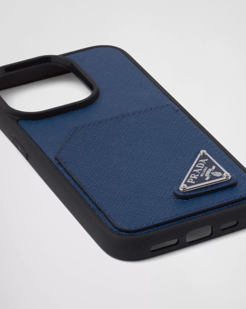 Outlet Prada Iphone-14-pro-hülle Aus Saffiano-leder Schwarz